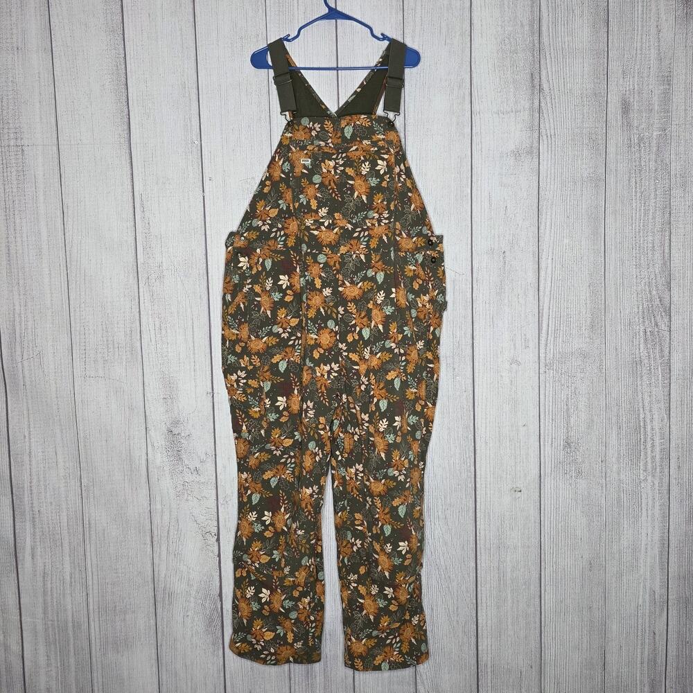 Duluth Heirloom Gardening Lined Bib Overalls - Loden Autumn Leaves Floral, 2X